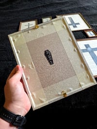 Image 3 of " 2 way Crucifix" 1800's bible page with preserved spider web 1
