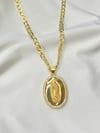 Virgin Mary Oval Goddess Diamond Pendant Necklace 