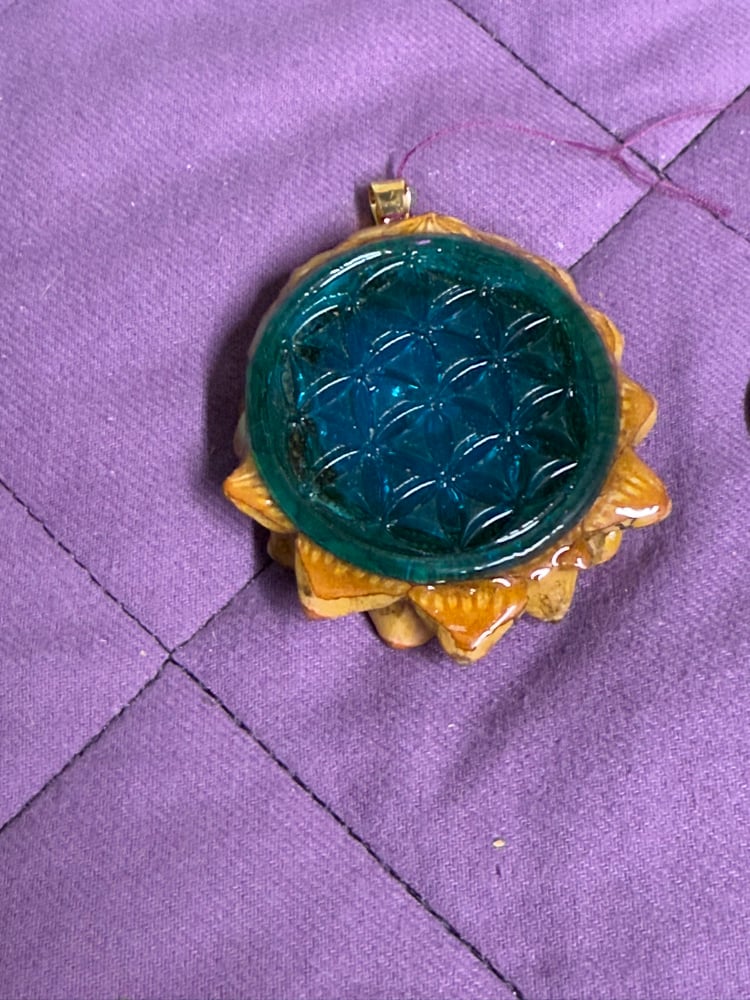 Image of Teal Flower of Life Pinecone Charm with Labradorite Center | Handmade PNW Jewelry | #100