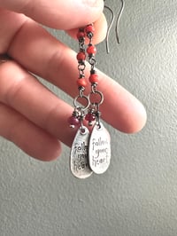 Image 6 of Italian coral and ruby follow your heart earrings