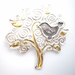 Image of Folklore Silver and Gold Bird Tree Brooch