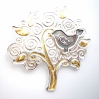 Image 1 of Folklore Silver and Gold Bird Tree Brooch