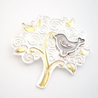 Image 2 of Folklore Silver and Gold Bird Tree Brooch