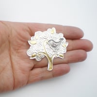 Image 4 of Folklore Silver and Gold Bird Tree Brooch