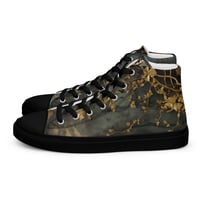 Image 1 of Tattered Look Goth Inspired Black, Gray and Gold Women’s high top canvas shoes