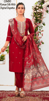 Image 2 of KSV81101-3Pcs Soft Roman Silk With Digital Dupatta Kurtha Set
