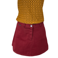 Image 3 of 90s Vintage Calvin Klein Burgundy Stonewash Mini Cotton Denim Skirt with Slits - Size 7