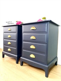 Image 3 of Navy Blue Stag Bedroom Furniture Set. Chest of drawers / Tallboy + 2 Bedside Cabinets 