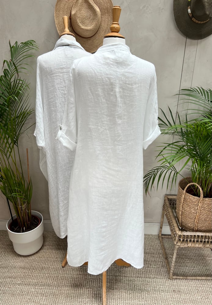 Image of Robe chemisier en Lin Aïsha blanche