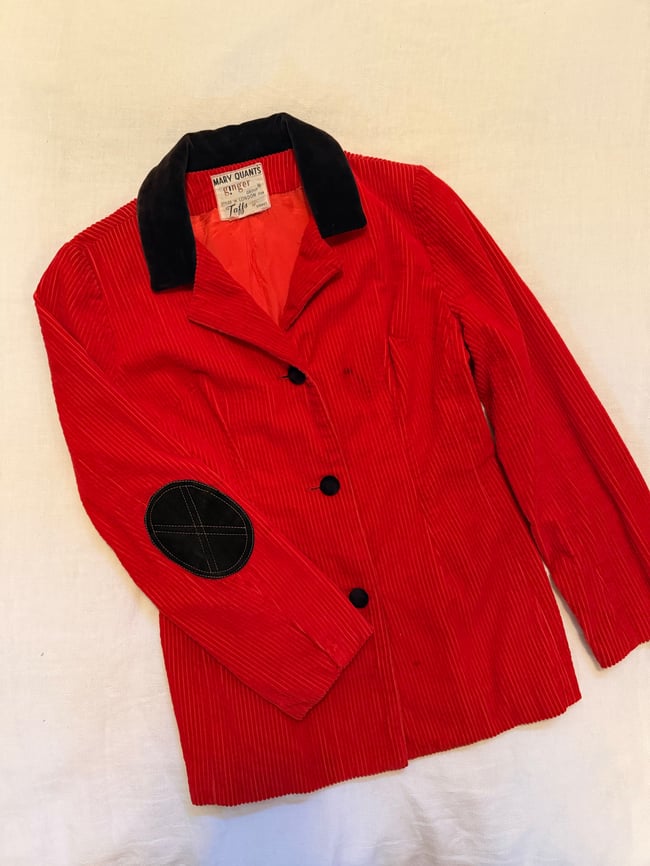 60s Mary Quant red mid blazer with elbow patches 