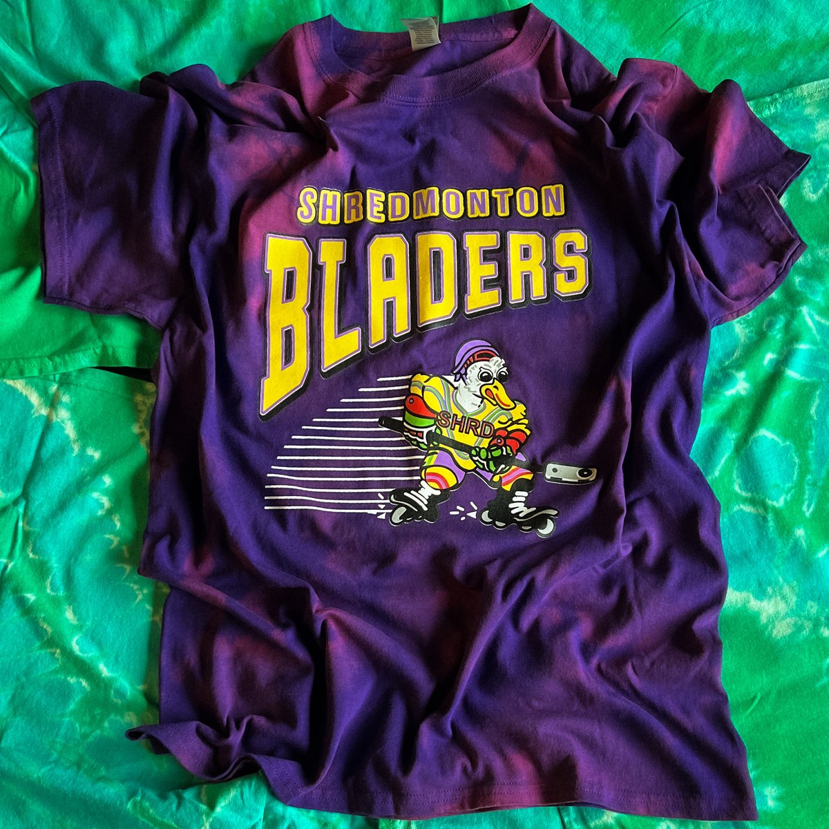 Image of Shredmonton Mighty Bladers - Custom Reverse Tie Die T-Shirt 