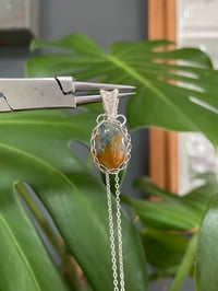 Image 1 of Silver Carnelian & Moss Agate Oval Crystal Necklace