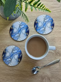 Image 1 of Blue and Gold Marble Coasters - 4 pack
