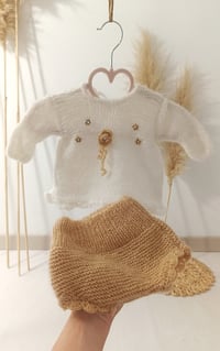 Image 2 of Knitted baby set for photoshoots - 0-1 month - Abby - off white & beige
