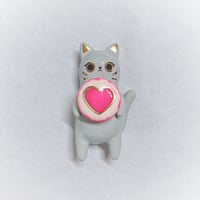 Image 6 of Gray cat glow in dark ring box hand size ceramic figurine