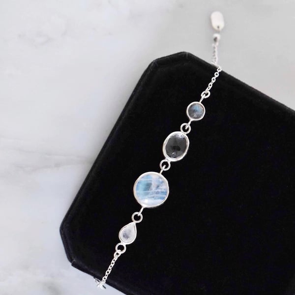 Image of ANGEL HEART x 4 gemstones silver chain bracelet