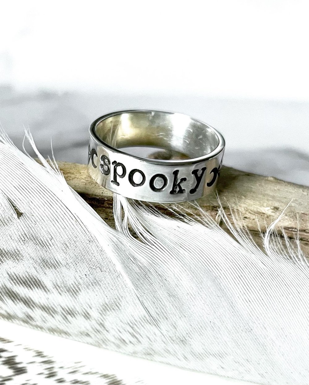 Sterling Silver Spooky Crescent Moon Spiderweb Ring 925