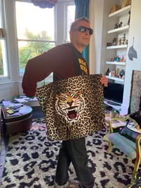 Image 14 of Extra large leopard embroidery patch tote bag