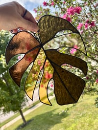 Image 4 of Handmade Monstera Leaf Window Hanging - Tropical Leaf Suncatcher - Earthtones 1