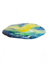 Image 1 of Ocean Wave On wood slice oil on 24 inch oval 