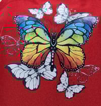 Image 3 of Rainbow Butterfly and Flowers Apron (red)