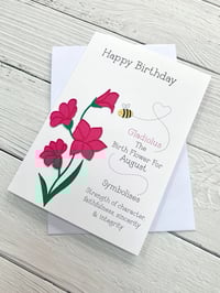 Image 4 of Handmade August Pink Gladiolus Birth Flower Card - Elegant Birthday Card for August Birthdays”