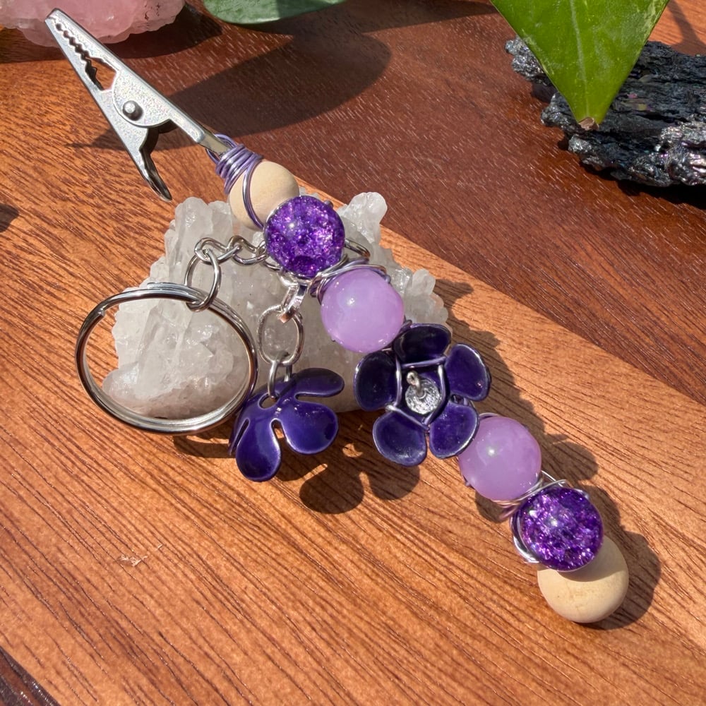 Image of violet petal clip keychain 