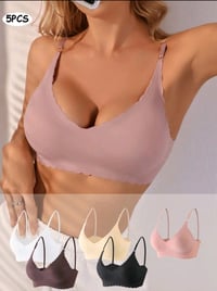 Image 2 of 5pcs Women's Seamless Solid Color Bra With Scallop Shell Trim