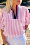 Pink stripped seersucker top 