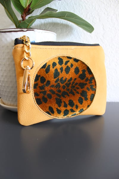 Image of Camel Velvet Leather Coin Pouch