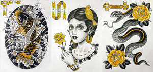 Image of Snake, Koi, Girl with Daffodil and Canary prints Special Offer