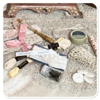 Image 8 of tiny slow stitch sewing pouch full of haberdashy supplies