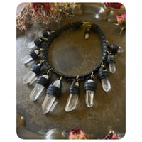Image 1 of The Empress Necklace XL - Clear Quartz Crystals and Kodiak Black Leather