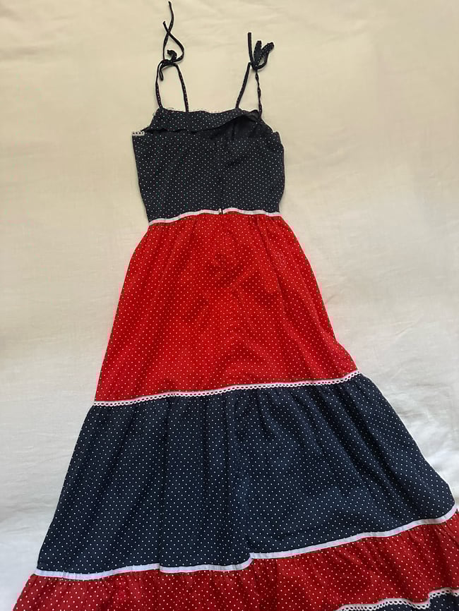 70s swiss dot shoulder tie voile sundress 