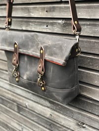 Image 1 of Field bag made in waxed canvas and leather satchel / messenger bag / canvas day bag