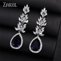 Image 1 of ZAKOL Luxury Leaf Cubic Zirconia Long Bridal Earrings for Women Fashion Water Drop Silver Color Wedd