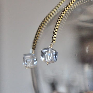 Image of Box Chain Swarovski Crystal Cube Earrings