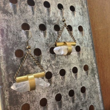 Image of Crystal Quartz & Brass Tubing Earrings