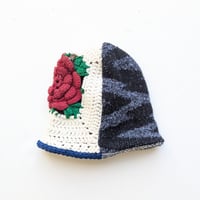 Image 2 of Upcycled Reversible Beanie crochet rose