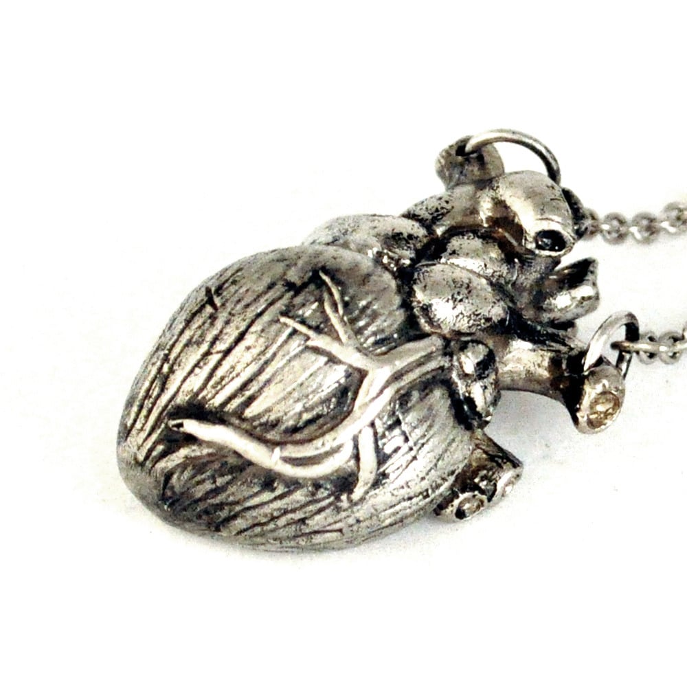 Image of Heart Necklace antique white brass