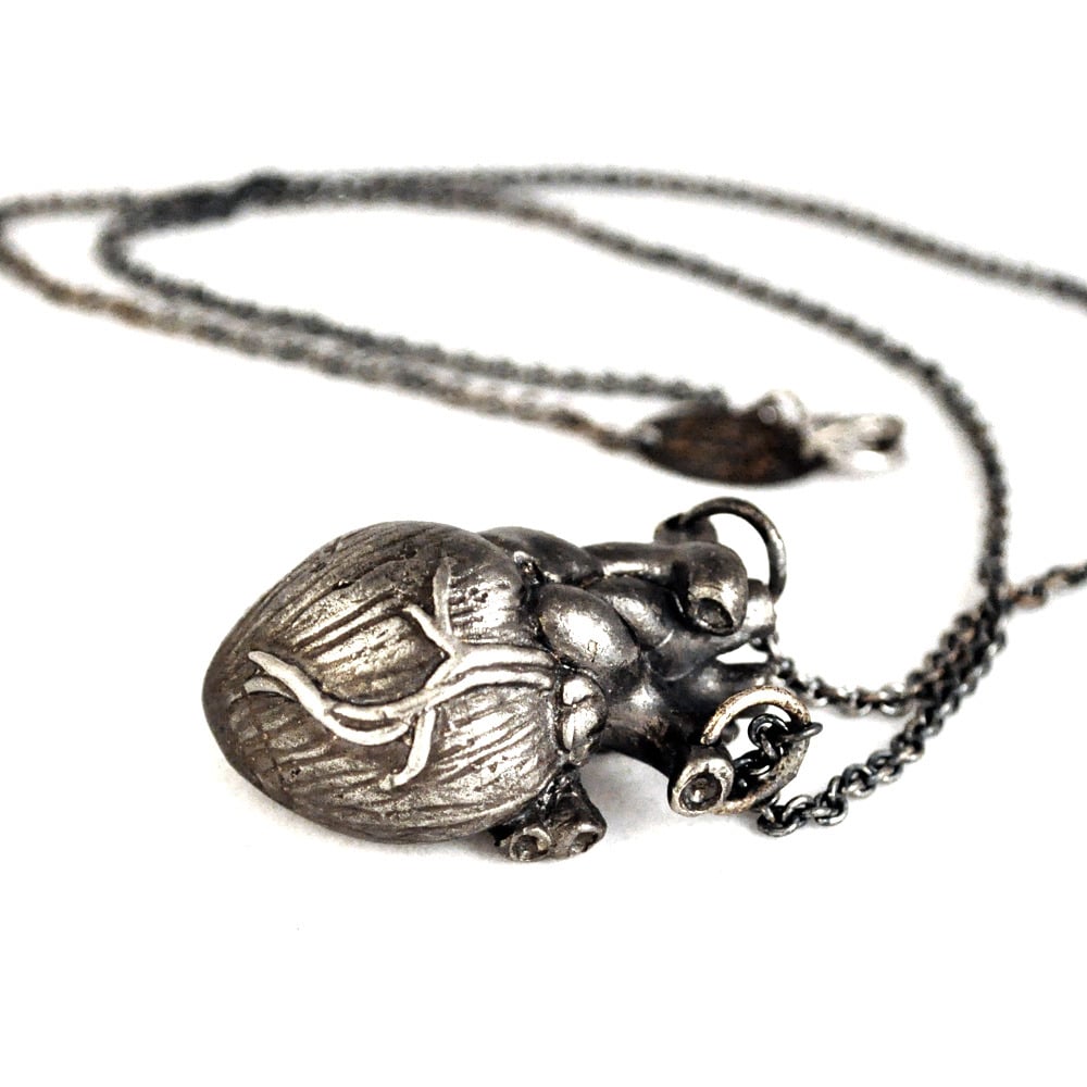 Image of Heart Necklace oxidized white brass