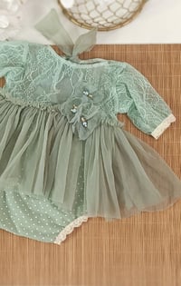 Image 2 of Sitter girls body-dress with flowers | Stella | sage