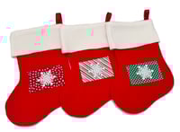Image 4 of Red Stocking with Striped Pocket and Sewn Ornaments