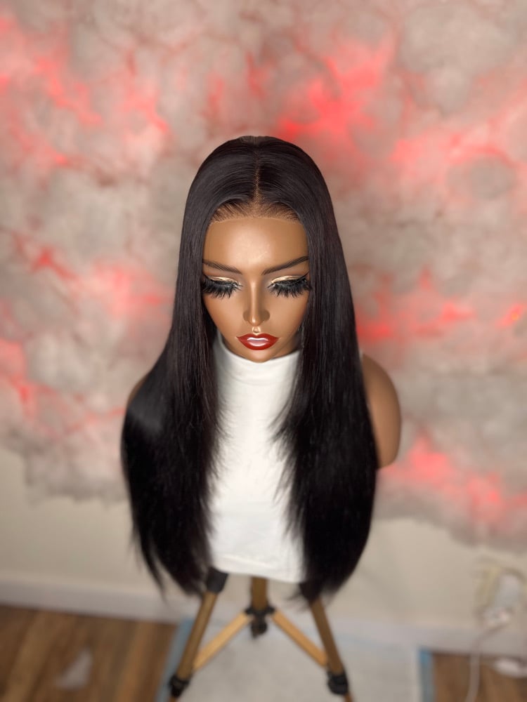Image of Unice Hair 20 inch 4x4 Body Wave ( But straightened ) Lace Closure  Wig ( middle part ) 
