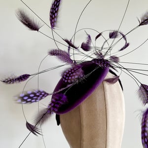 Image of Violet felt button w floating feathers 