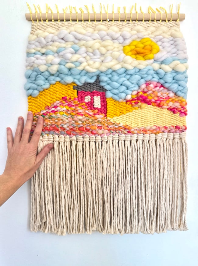 Little Pink House & Sunshine. Woven Wall Hanging.