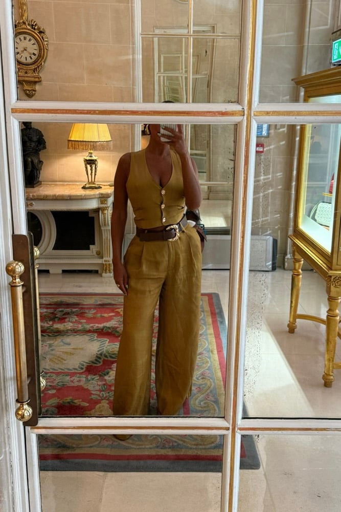Image of ZARA SATIN VEST (M) &  WIDE LEG BELTED PANTS (L)