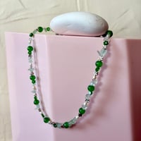Image 4 of Green Glass Bead, Flower Pearls and Quartz Chip One of a Kind Necklace