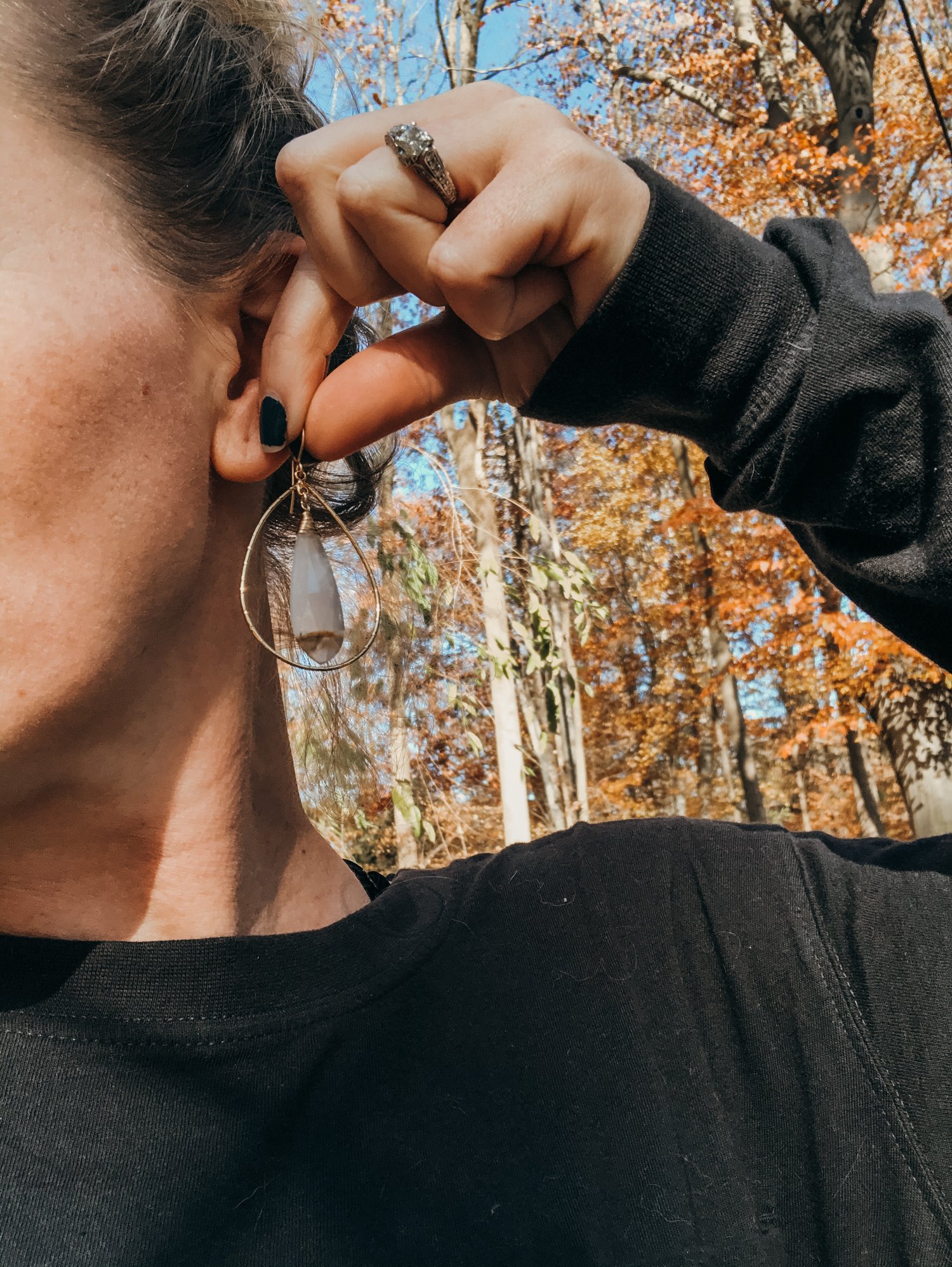 Image of Dendritic Agate Teardrop Hoop Dangles