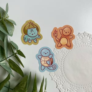 Image of Gen 1 Starter Pokémon Waterproof Stickers